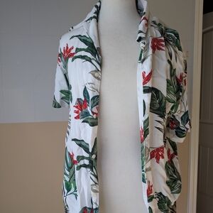 Cactus Men's Floral Button Down Shirt - White, Green, Red